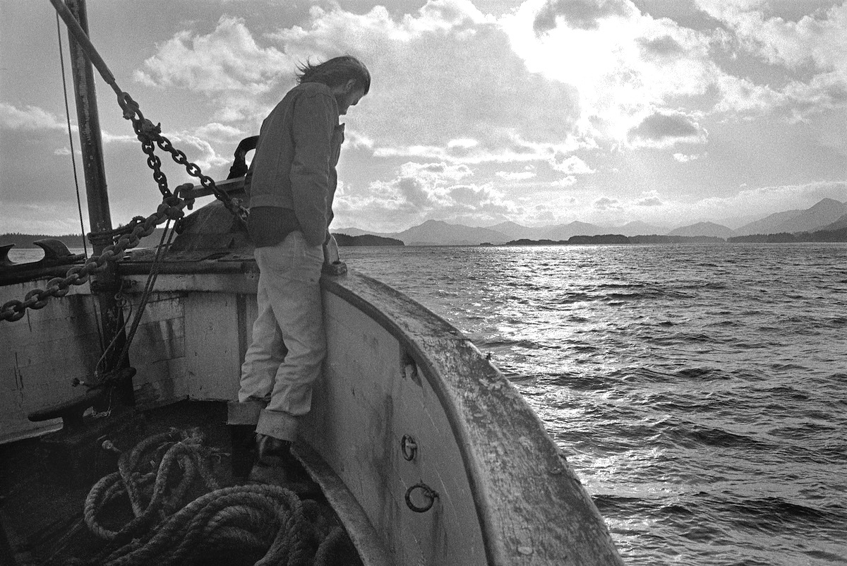 iconic photo of Greenpeace founder Bob Hunter aboard the Phyllis Cormack